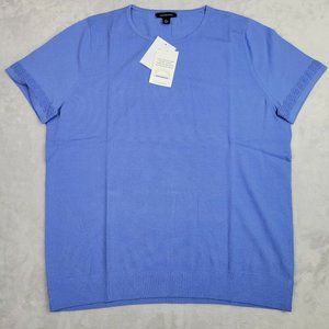 Lands End Women's Top Shirt Large Blue Crew Neck Short Sleeve Ruffled Size 14-16